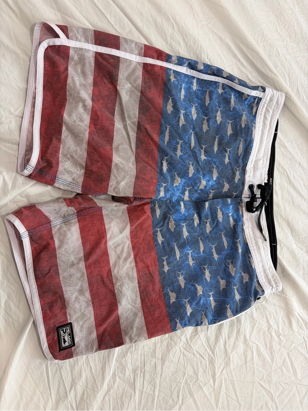 Pelagic Men's Red, White & Blue Flag-Style Swim Trunks